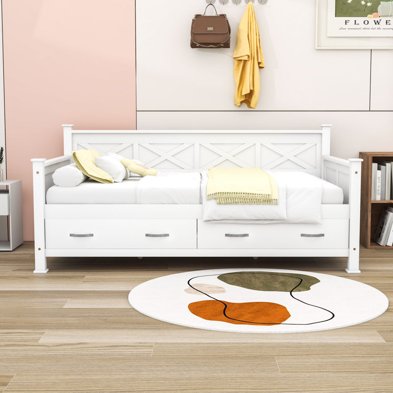 Lit de jour simple avec tiroirs Idylwood, Blanc crème