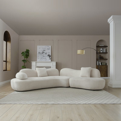 Canapé modulaire incurvé moderne, canapé modulaire blanc à 5 places Boucle, revêtement non comprimé avec structure en bois massif et dossier papillon unique pour le salon
