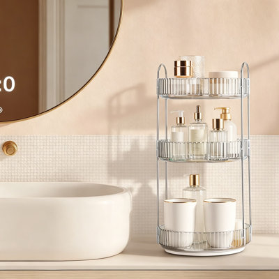 360 Rotating Makeup Organizer, 3 Tier Lazy Susan for Bathroom Counter, Large Capacity Spinning Skincare and Perfume Organizer for Vanity Countertop, Easy Assembly, Durable Metal and ABS Build