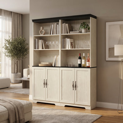 Ensemble de 2 grandes bibliothèques de rangement avec tablettes réglables et portes d'armoire, étagères de présentation en bois aggloméré autoportantes pour le salon, la chambre à coucher et le bureau personnel