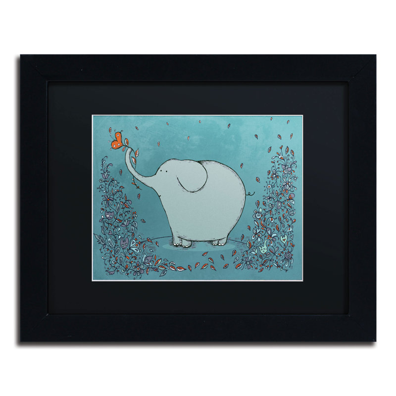 « jardin éléphant », art encadré, H 11 po x l 14 po, Noir