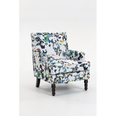 Vintage Linen Upholstered Accent Chair with Nailhead Trim