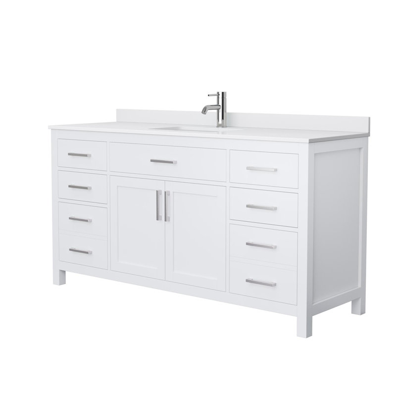 Beckett 66" Freestanding Single Bathroom Vanity with Cultured Marble Top, White, White Cultured Marble, Brushed Nickel
