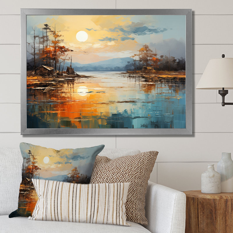 " Orange Rivers Riverside Reflection II ", Silver Picture Framed, 30" H x 40" W x 1.5" D