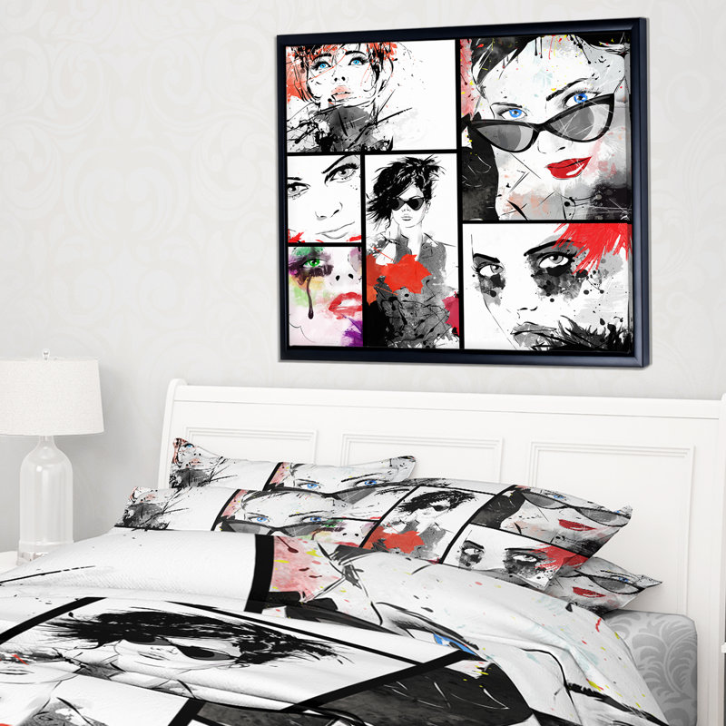 «Beautiful Face Collage», peinture, H 30 po x l 40 po x P 1,5 po, Toile avec cadre flottant