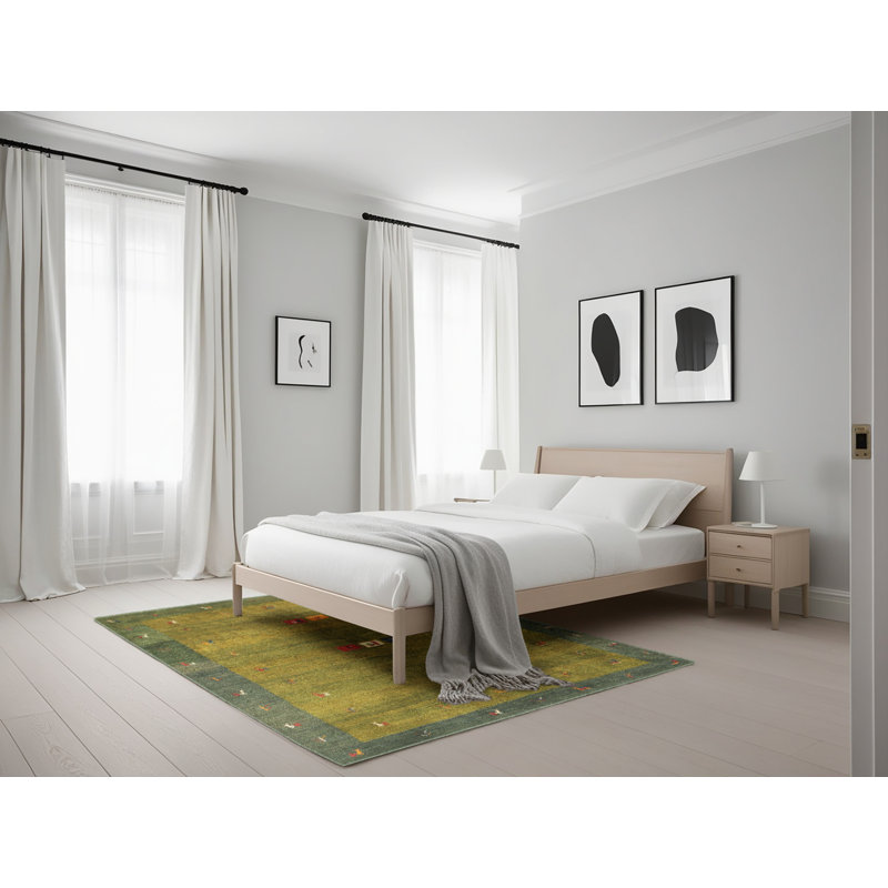 Tapis contemporain vert / gris, Rectangle 5 pi x 7 pi