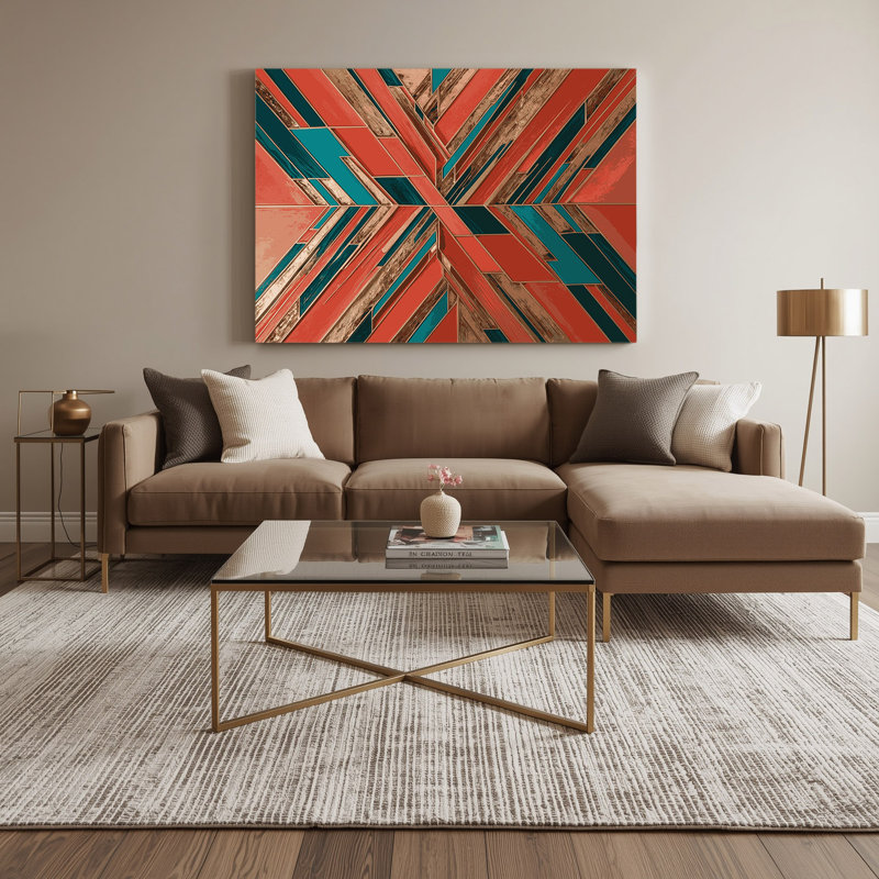 «Geometric Abstraction 55», art mural sur toile brune, H 12 po x l 18 po