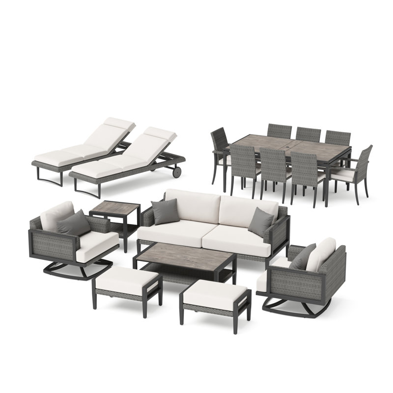 Ensemble de patio complet en rotin 18 pièces avec housses de coussin Sunbrella Layden