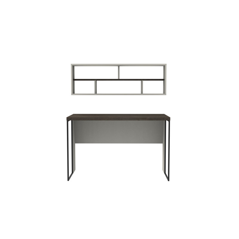 Traudel Writing Desk With Wall Shelf, White/Dark Coffee