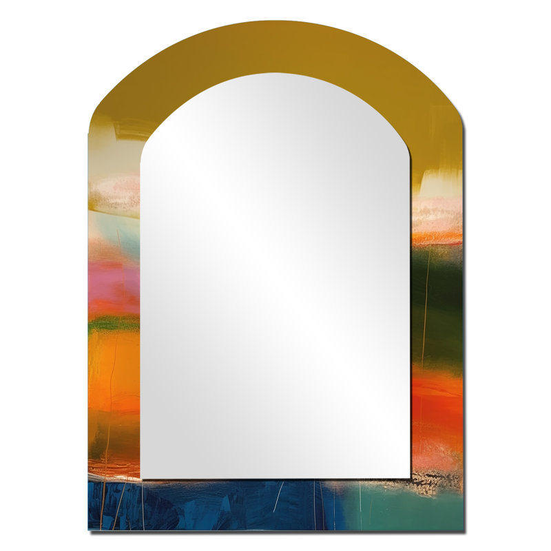 Colorfields Revored - Peinture abstraite, miroir asymétrique, miroir mural unique de forme unique jaune, impression sur métal
