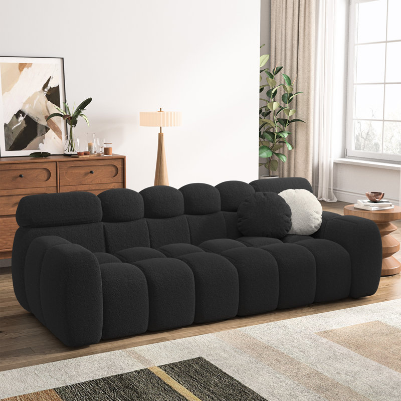 Canapé à accoudoirs arrondis 87,5 po Damesha, Velours noir, H 28 po x l 87,5 po x P 36 po
