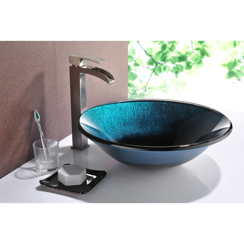 Lavabo de salle de bain vasque circulaire en verre trempé bleu / noir Tara