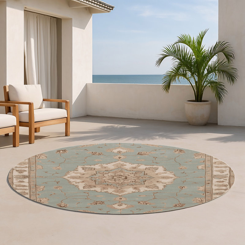 Tapis gris d'intérieur et d'extérieur Tabriz, Rond 5 pi