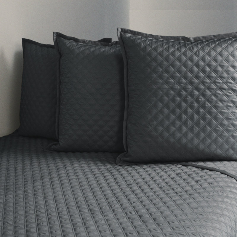 Ensemble de couvre-lit réversible Double Diamond, Gris anthracite, Couvre-lit très grand + 3 taies décoratives euro