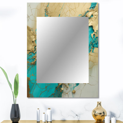 Encre liquide captivante Turquoise Gold - miroir unique en marbre, grand miroir mural moderne, impression d'art en métal