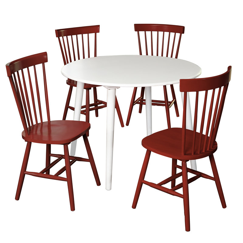 Ensemble de salle à manger en bois massif 5 pièces Aulii, Rouge