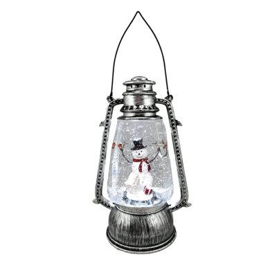 White Plastic Santa's & Snowman Lantern Warm White LED Snow Globe