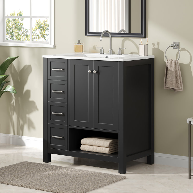  Meuble-lavabo autoportant 30 po avec 4 tiroirs, 30 po, noir, Black, 30"