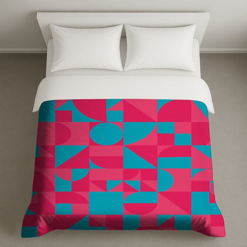 Housses de couette géométriques roses et bleues, Twin