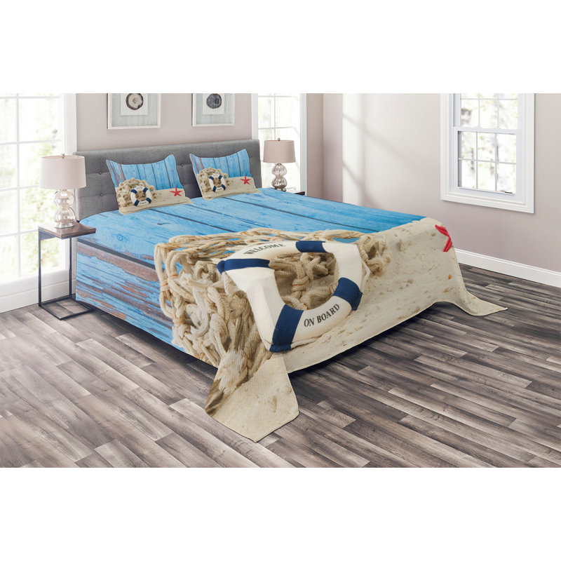 Buoy Coastal Polyester Coverlet, Queen Bedspread + 2 Shams