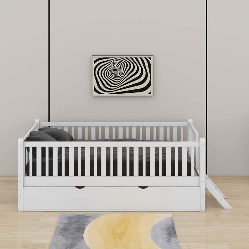 Twin Size Platform Bed With Trundle, White
