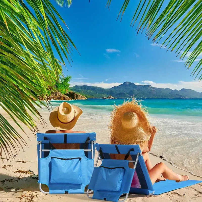 68.5*21.26Inch Blue Outdoor Reclining Bed Iron Tube Oxford Cloth With Ice Pack Mesh Stitching Foldable Beach Reclining Mat Outdoor Folding Bed Is Suitable For Outdoor Hiking, Perfect Choice For The Beach