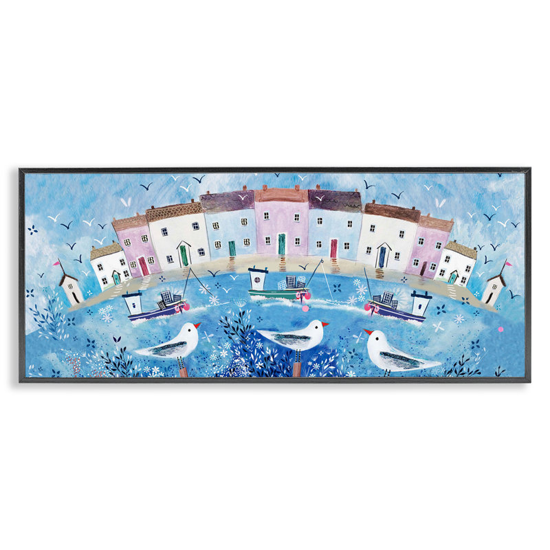 Impression sur toile encadrée Seaside Harbor, par Clare Tupper, H 10 po x l 24 po, Giclée encadrée noir minuit
