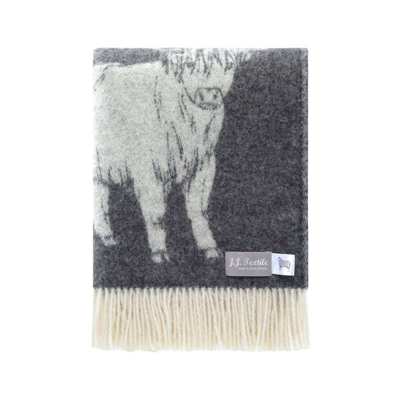 Soft Black Highland Cow Wool Throw 