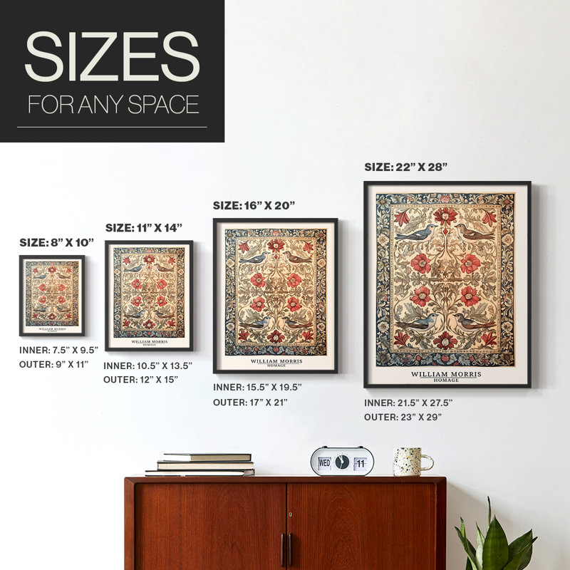 WM MORRIS Series CCCXCI Framed Print - Solid Wood, Noir, noir, noir, noir, H 11 po x l 9 po