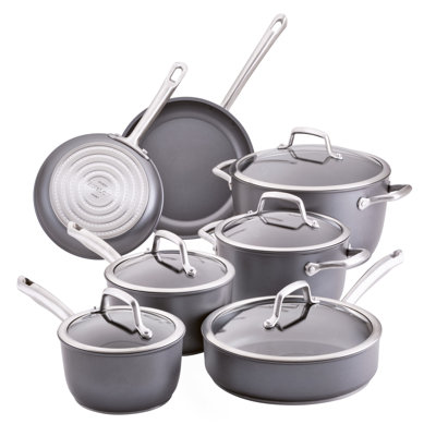 Accolade Forged Hard-Anodized Nonstick Cookware Induction Pots And Pans Set, 12 Piece, Moonstone