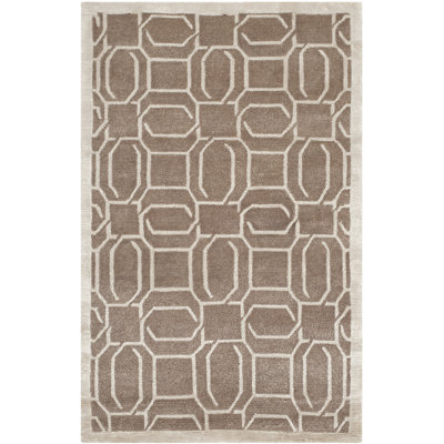 Welsch Hand Knotted Viscose/Wool/Cotton Geometric Rug in Camel