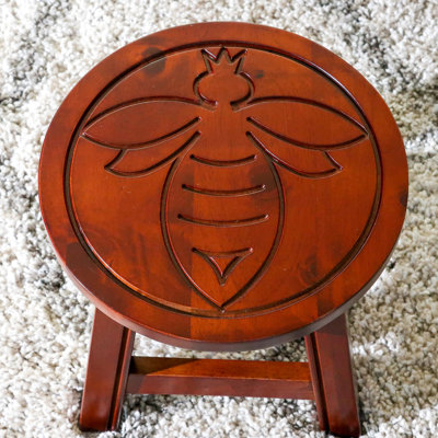 Wooden Step Stool With Queen Bee, Cherry - Stylish And Compact For Functional Ottomans, Footrests Mini Tables Delightful In Bee ' Seats