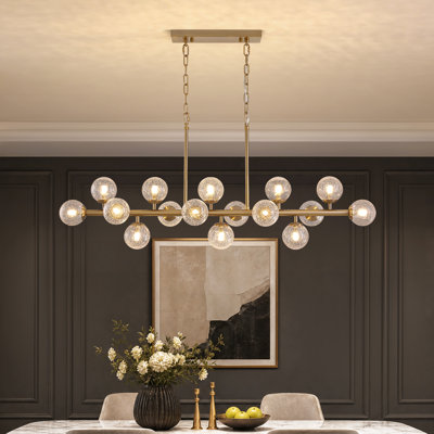 16-Light Dimmable Bubble Glass Golden Sputnik Modern Linear Chandelier