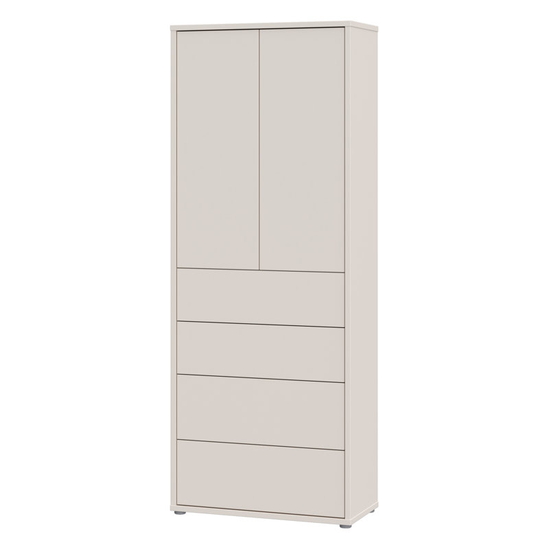 Modern 2-door, 4-drawer cabinet unit, engineered wood, 74.5 cm W x 191.9 cm H x 34.9 cm D, Beige