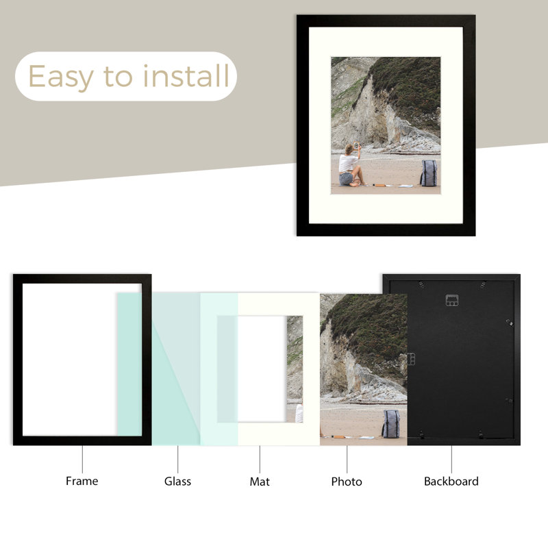 Dreketi Picture Frame Set Gallery Wall with Plexiglass, Black, 11" x 14" Matted to 8" x 10"
