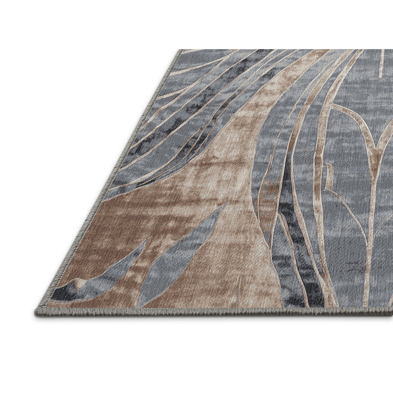 Machine Washable Gray Area Rug, Square 3'