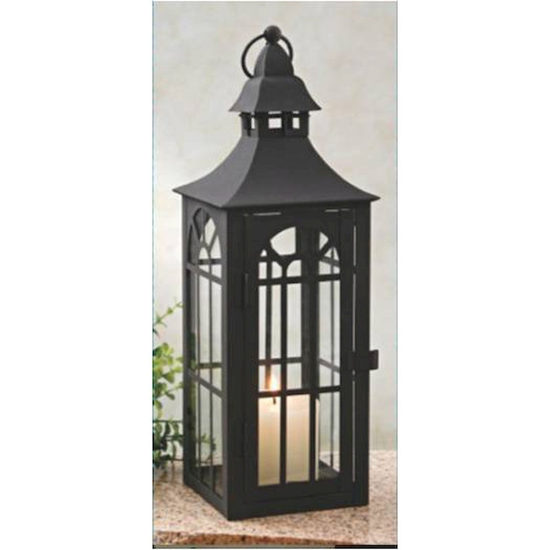 18'' H Metal Tabletop Lantern, Black