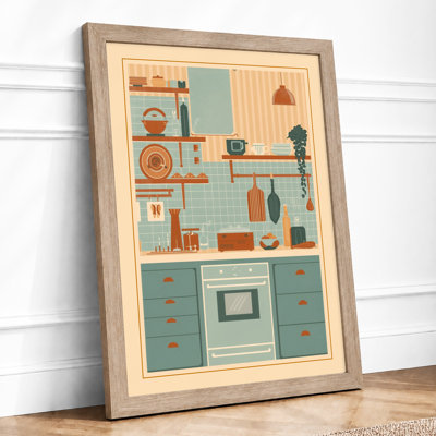 Organized Kitchen Shelves Mid-Century - Framed Print