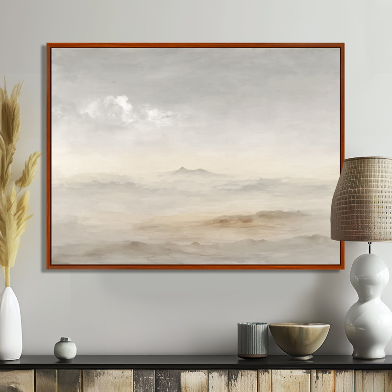 «White Grey Mist Sunrise Morning Clouds - Landscape», reproduction d'art sur toile encadrée, art abstrait blanc, Brun