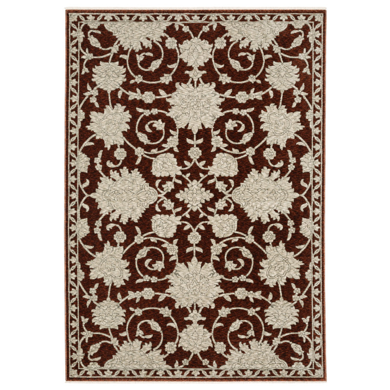 Elimelech Updated Traditional Floral Rust Red/ Beige Area Rug, Rectangle 9'10" x 12'11"