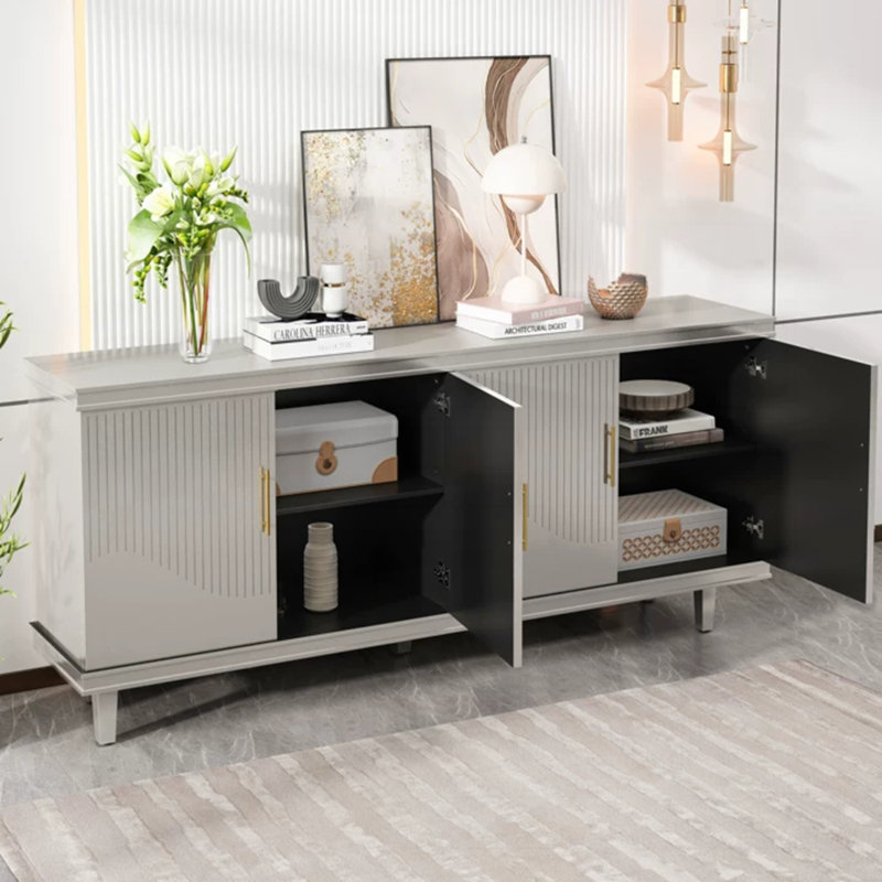 4-Door Cabinet with Adjustable Shelves, Champagne, 32.28" H x 70.07" W x 15.75" D