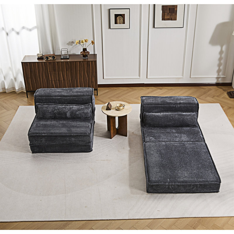 Convertible Floor Sofa 2 Seater Sofa, Dark Gray