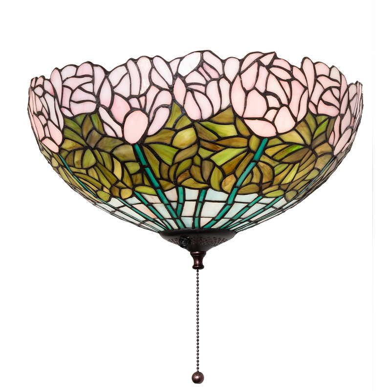 16" Wide Tiffany Cabbage Rose Fan Light Fixture