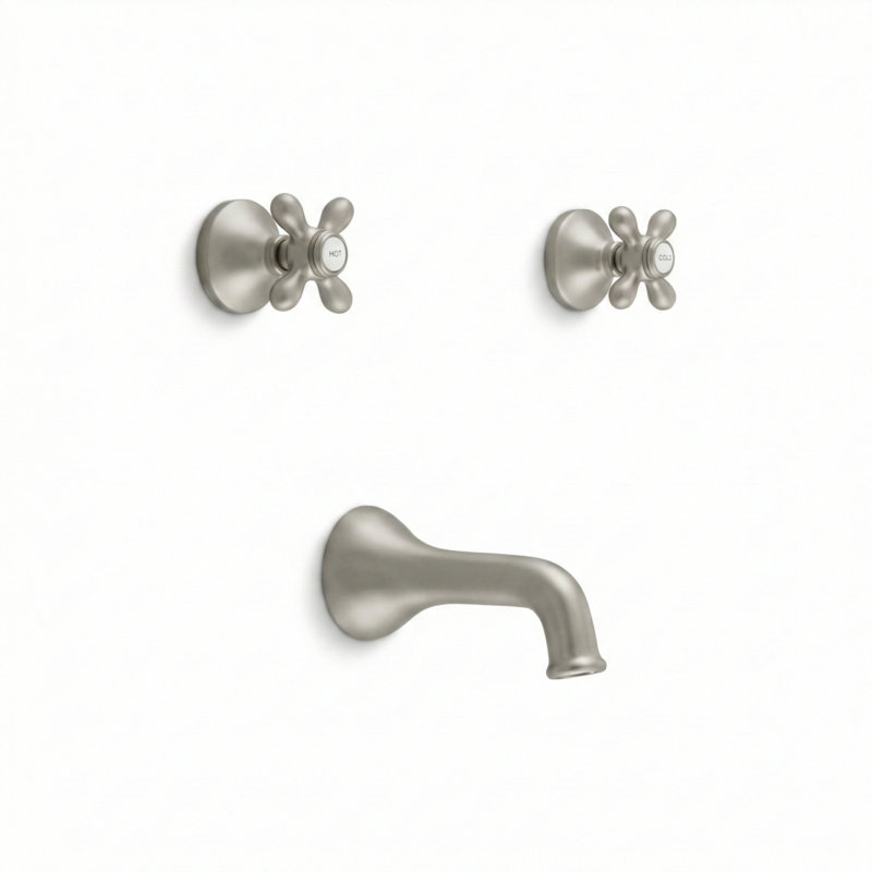 Strom LivingSacramento Wall Shower Set With Cross Handle, Solid Brass Construction, and Spout in, Matte Nickel