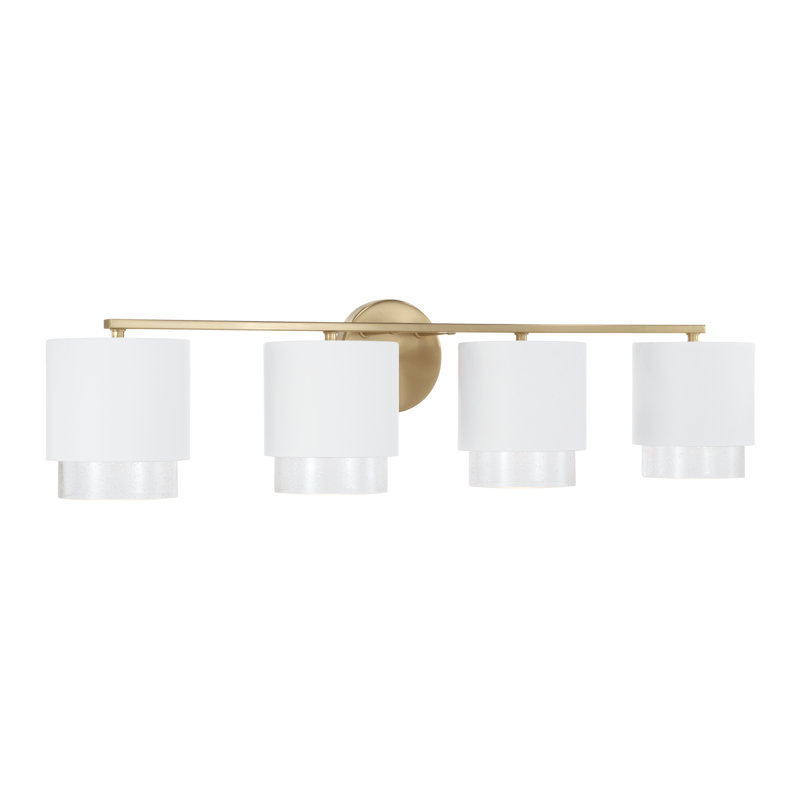 Meuble-lavabo cylindrique en métal 4 lumières l 33,50 po x H 8,25 po, Laiton mat / blanc