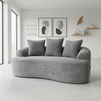 Velours côtelé gris 63,91 po incurvé, coussins à ressorts ensachés, 3 coussins décoratifs, solution de rechange pour petit espace, aucune solution d'assemblage requise, requis