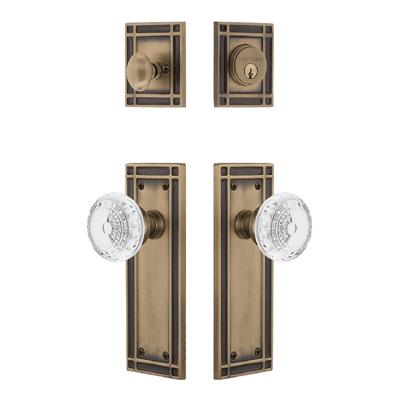 Nostalgic Warehouse Mission Entry Set with Crystal Meadows Knob, Antique Brass, 2.75