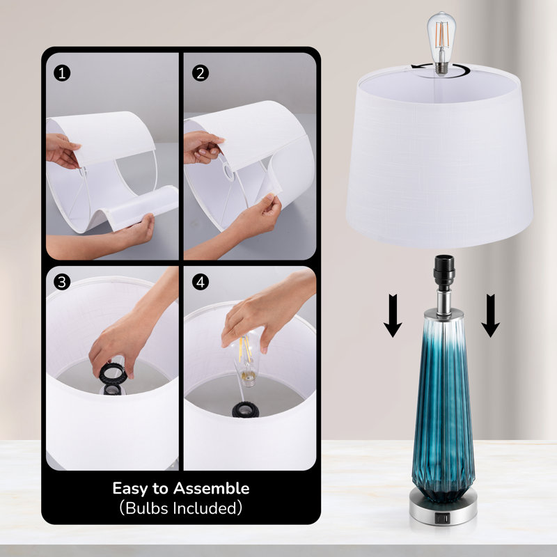 25.2" Gradient Blue Touch Control Table Lamp with USB and Bulb Included