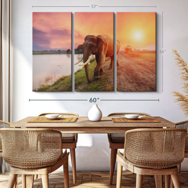 "Surin éléphant de Thaïlande" sur toile, H 36 po x l 57 po