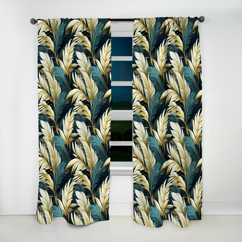 Palm Breeze Tropical Pattern I - Tropical Velvet Curtain - Room Darkening - 1 panel, 52" W x 120" L